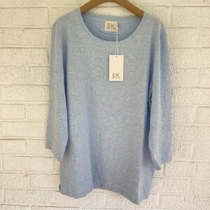 NEW Edinburgh Knitwear Classic Crew with 3/4 Sleeves Blue EK0375 Size XL NWT